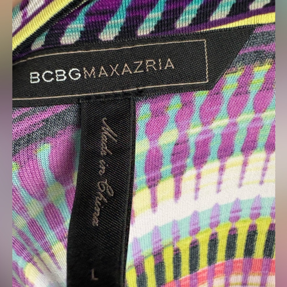 BCBG Max Azria Mayla Multicolor Striped V-Neck Long Sleeve Dress Size L - Picture 7 of 9